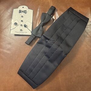 Black Bow Tie and Cummerbund Set